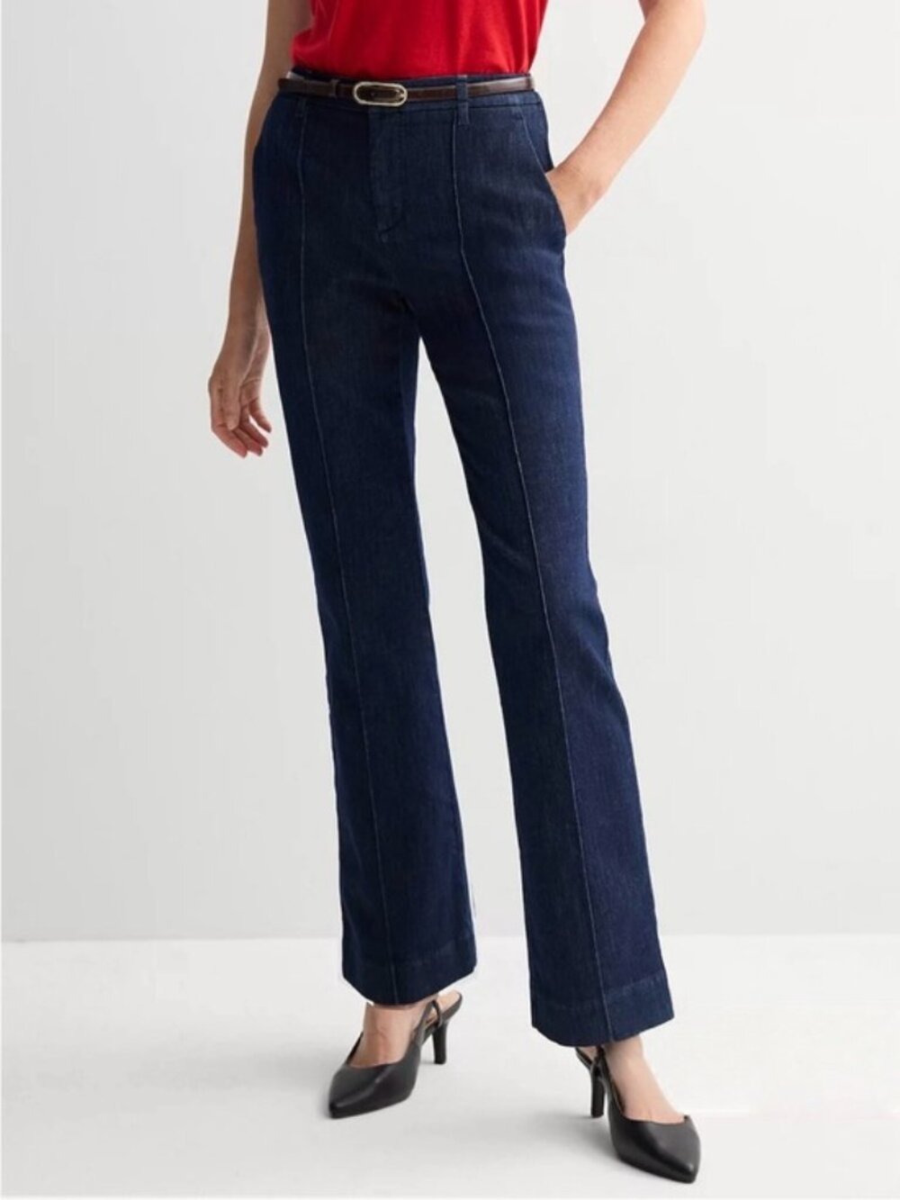 Nine West NWT Pintuck High Rise Bootcut Denim Tailored Looking Trousers
